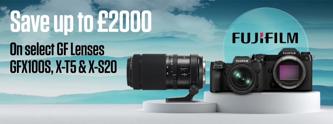 Save up to £2000 on selected GF Lenses, GFX100S, X-T5 and X-S20