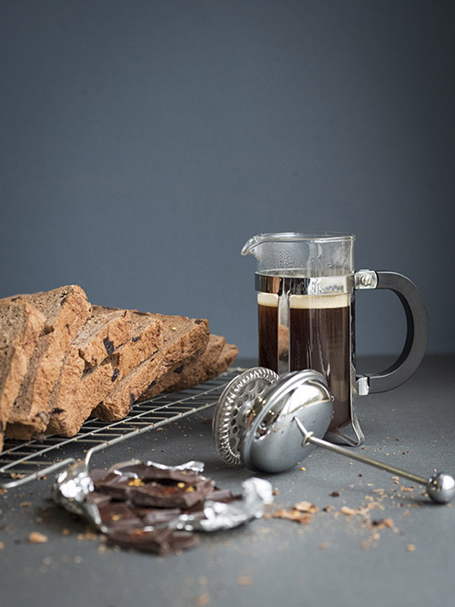 coffee press and artisan bread