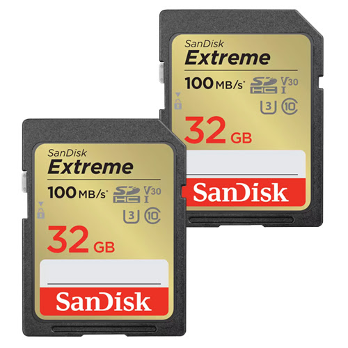 SanDisk Extreme SDHC memory Card 32GB 100MB/s UHS-I Class 10 U3 V30 Twin Pack