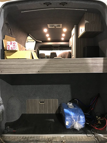 lighting and storage inside the campervan