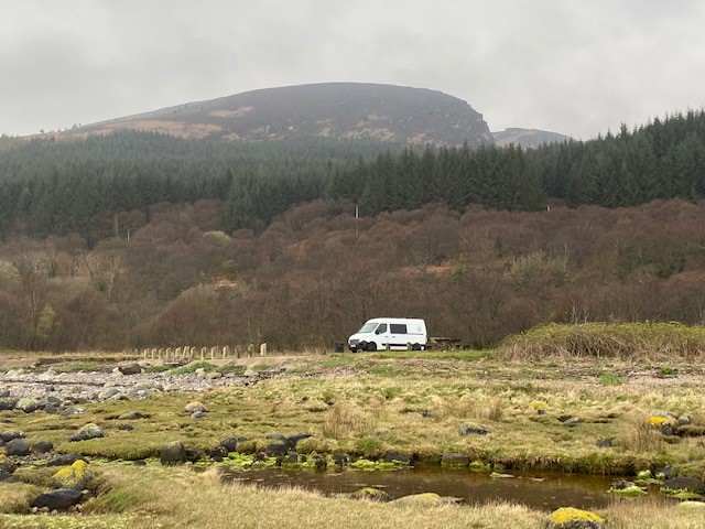 white campervan on the open roads