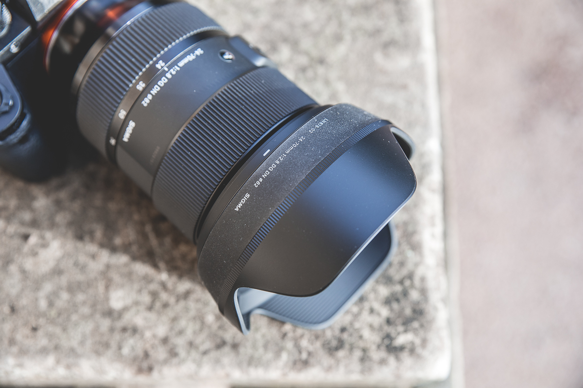 Close up of Sigma 24-70mm f2.8 DG DN Art lens hood