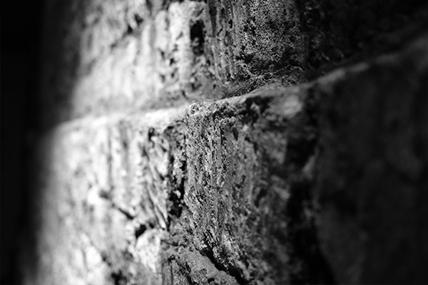 Black and white photo of brick wall