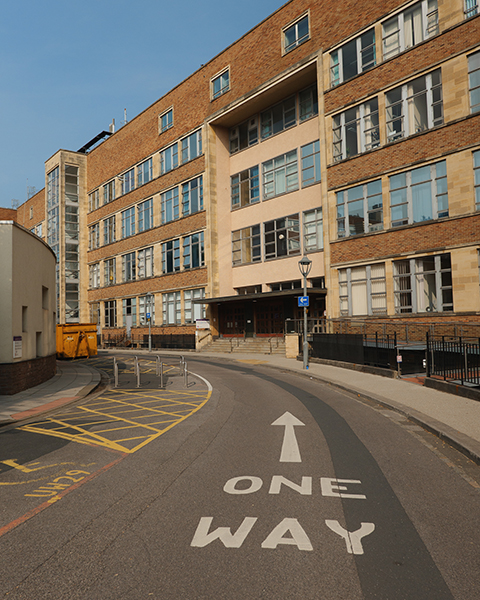 Street in Bristol with sign saying One Way