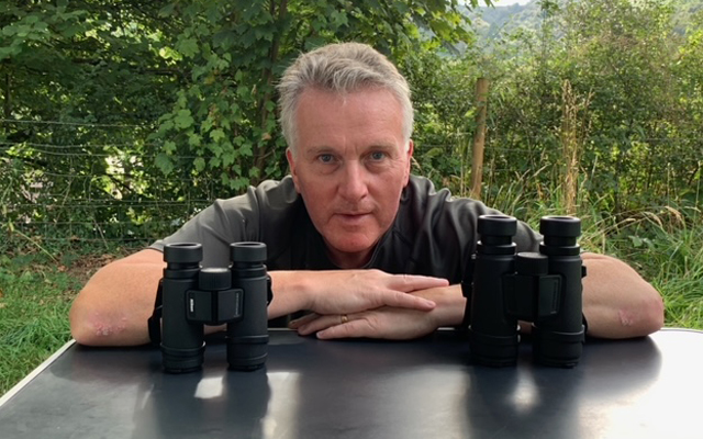 Martin with the Monarch M5 and Monarch M7 binoculars