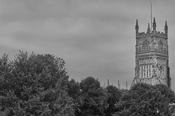 Picture of church steeple over trees