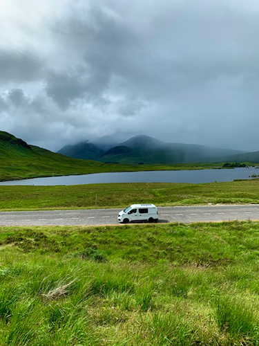 Campervan on the road in Scotland