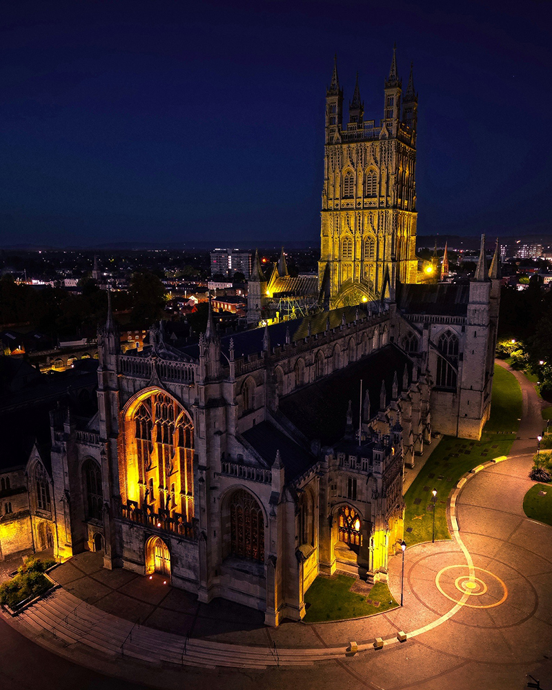 Arial shot of Gloucester Cathedral taken on DJI Mini 3 Pro Drone