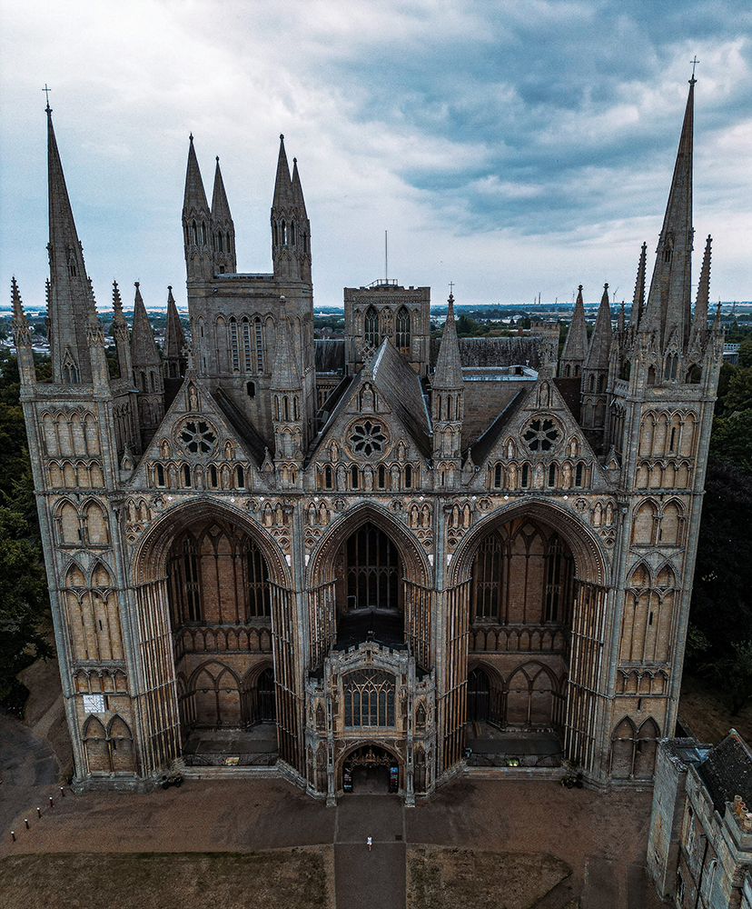 Ariel shot of Peteborough Cathedral taken on DJI Mini 3 Pro