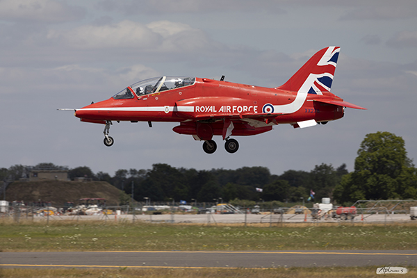 RAF Red Arrow frozen in air by fast shutter speed