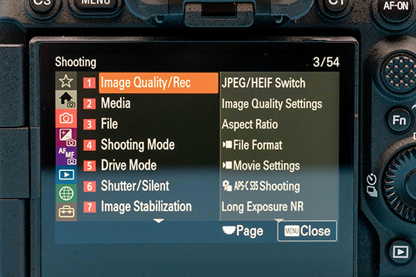 Image of Sony A7R V shooting menu