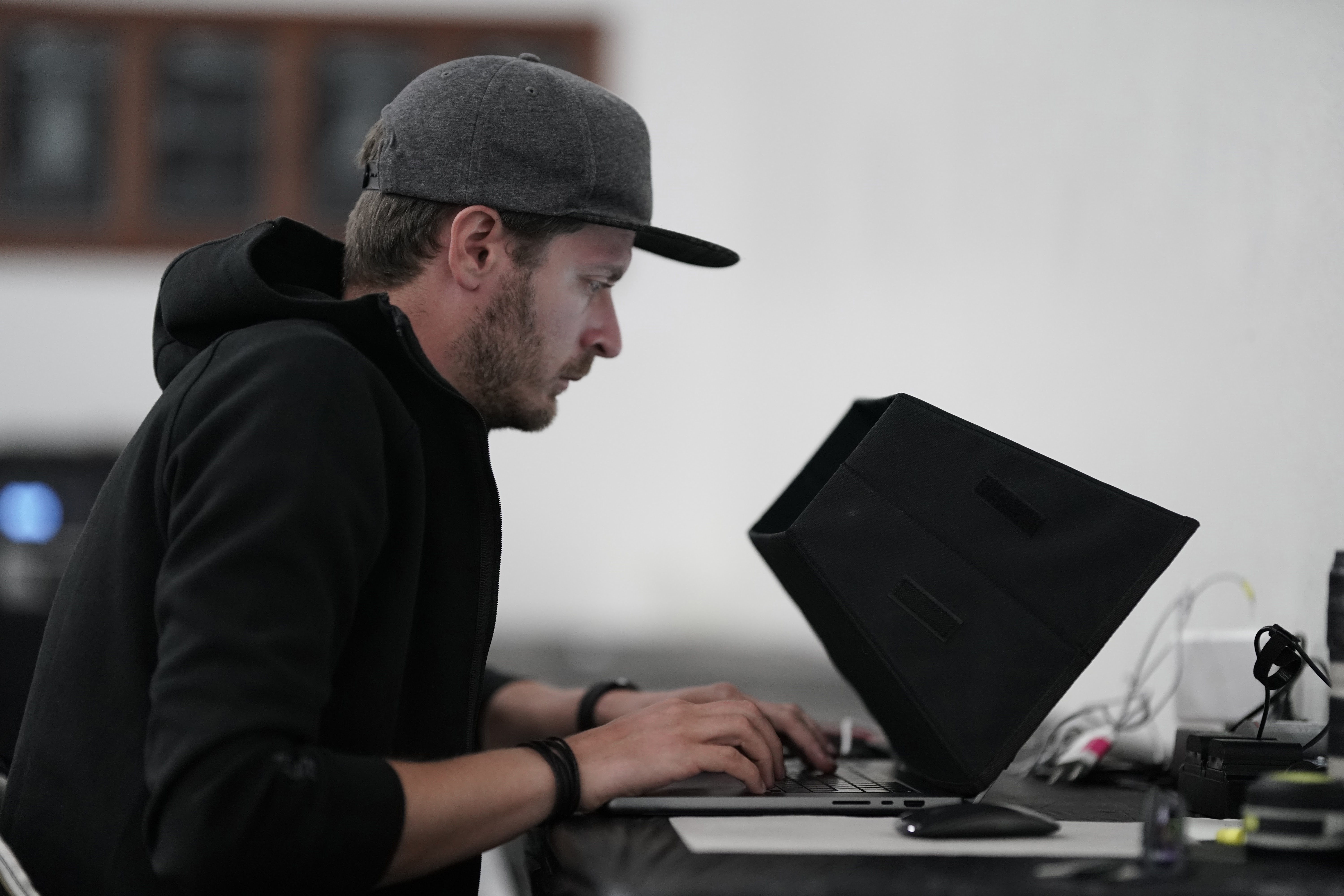 Togtech laptop hood in studio