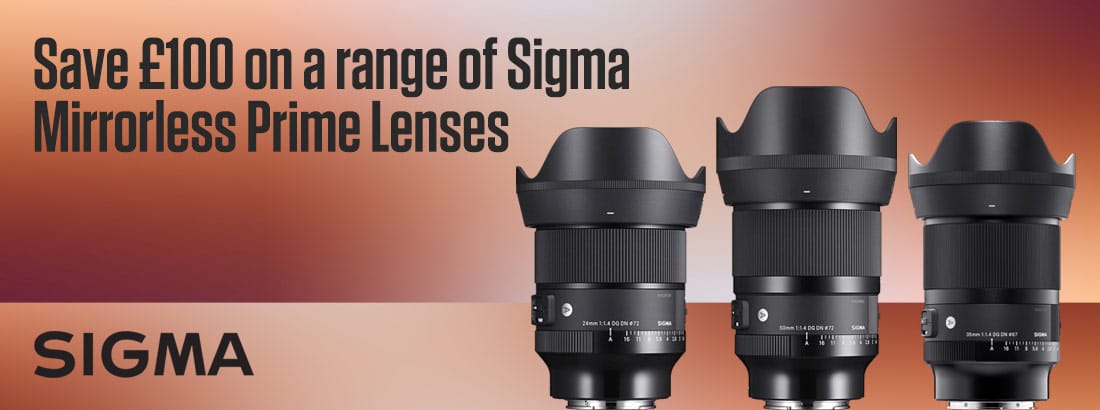 Save £100 on a range of Sigma Mirrorless Prime Lenses