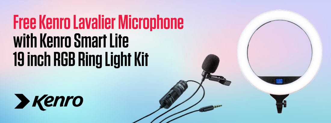 Free Kenro Lavalier Microphone with Kenro Smart Lite 19 inch RGB Ring Light Kit