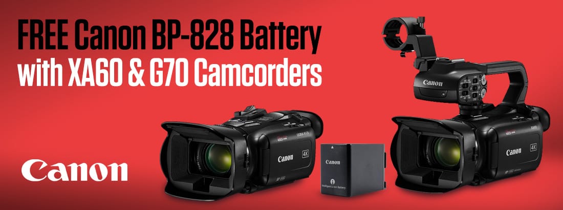 FREE Canon BP-828 Battery with the XA60 and G70 Camcorders