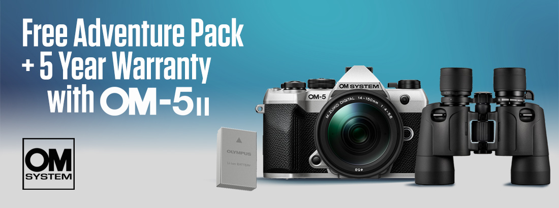Free Adventure Pack and 5 Year Warranty with OM-5 Mark II June 25 BW