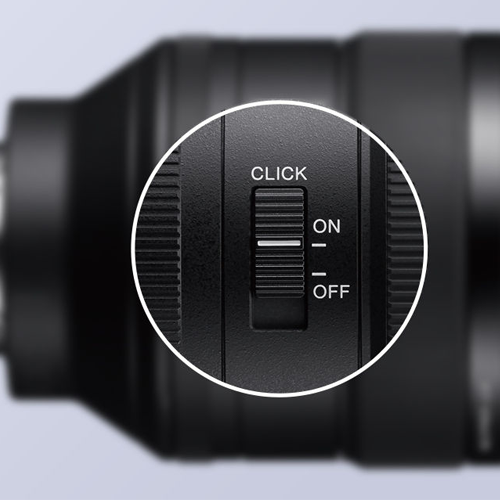Professional lens control features  A focus mode switch, focus hold button, and aperture ring with switchable click stops provide professional control for a wide range of shooting situations.