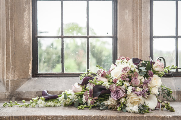 Bridal flower bouquet in window