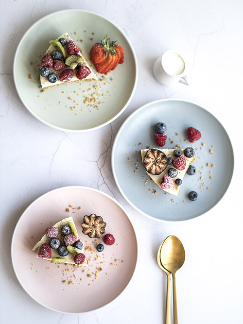 flat lay of three pieces of cake