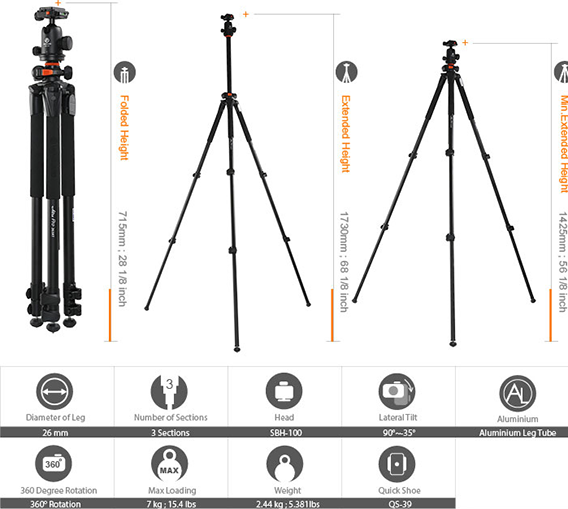  Vanguard Alta Pro 263AT Tripod and SBH 100 Ball Head