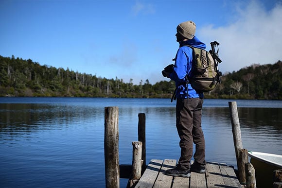 Lifestyle image of Nikon P950 in use at a lake