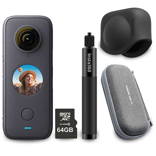 Insta360 ONE X2 360 Camera Bundle Includes 2 Extra Batteries, Charger,  Selfie Stick & 128GB Memory Card (5 Items)