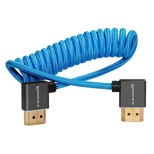 Kondor Blue 12-24-inch Coiled Right Angle Full HDMI Cable - Kondor Blue
