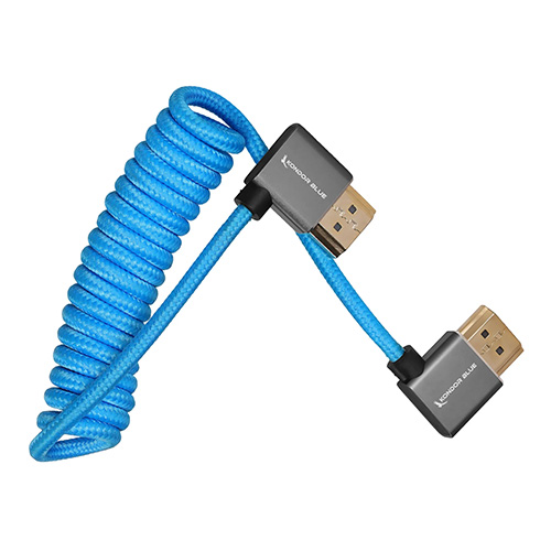 Kondor Blue 12-24-inch Coiled Right Angle Full HDMI Cable - Kondor Blue