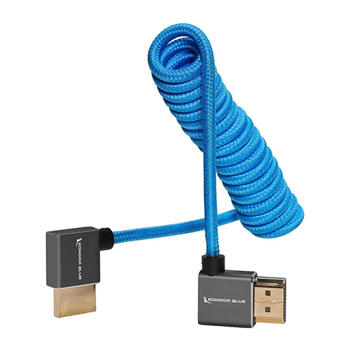 Kondor Blue 12-24-inch Coiled Right Angle Full HDMI Cable - Kondor Blue