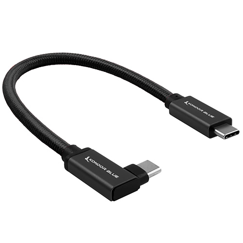 Kondor Blue 12-inch Right Angle USB C to USB C Cable - Raven Black