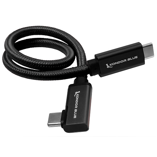 Kondor Blue 12-inch Right Angle USB C to USB C Cable - Raven Black