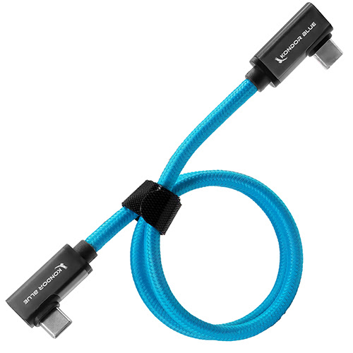 Kondor Blue USB C to USB C Cable for SSD Recording & Charging - 8K Data and Power Delivery (Dual Right Angle) - 20-inches